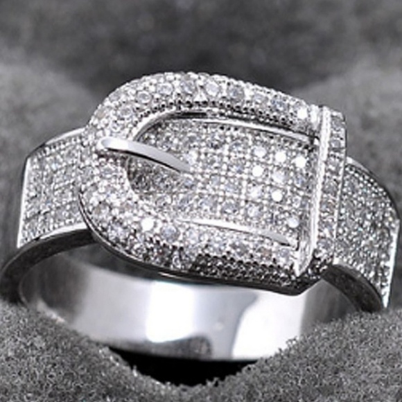 Rhinestone Buckle Silver Tone Ring Size 9 - Picture 2 of 2